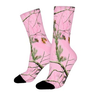 Pink Camo Camouflage Hunting Women Printed Crew Socks Funny Funky Socks Soft Polyester Novelty Gifts for Artists Men - 1 of 1