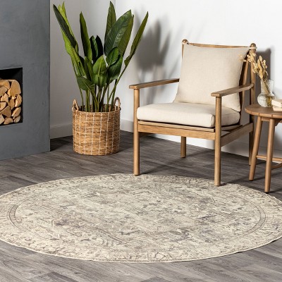 Brielle 6' Round Gray Synthetic Medallion Area Rug