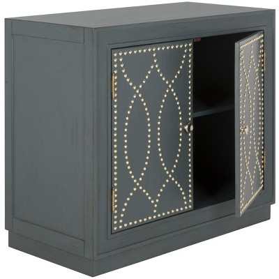 Steel Teal and Gold 2-Door Accent Cabinet with Mirror Panels