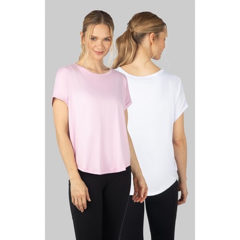 90 Degree By Reflex Womens Super Soft Beverly Rolled Hem Short Sleeve Shirt  2 Pack - Pink Lavender/white - X Large : Target