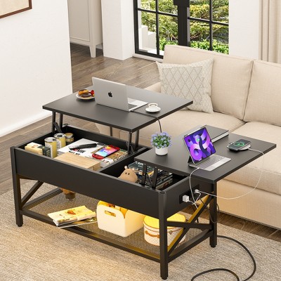 Aheaplus Lift Top Coffee Table with USB Port and LED light, Adjustable Living Room Table