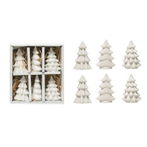 Storied Home Stoneware Trees, White, Boxed Set of 6 - 1 of 2