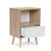 Vynxaria Modern Side Table with Drawer & Shelf, Natural and White, Pinewood Legs, Ample Storage, Easy Assembly - 3 of 4