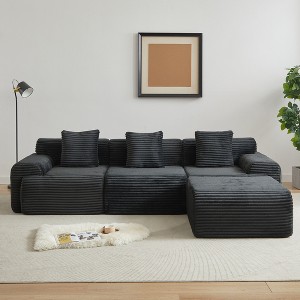 GDFStudio Ulina 114'' 4-Seater Inlaid Structural Corduroy Upholstered Sectional Sofa with 1 Ottoman and 3 Pillows - 1 of 4