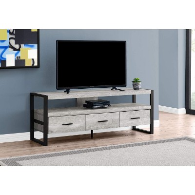 Contemporary 59" Gray TV Stand with 3 Storage Drawers and Metal Frame