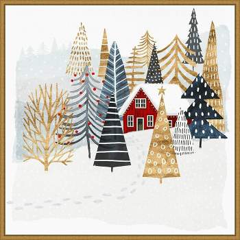 22" x 22" Christmas Chalet I Tree Framed Wall Canvas - Amanti Art