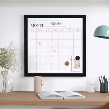 Martha Stewart Magnetic Monthly Calendar Dry Erase Board with Woodgrain Frame Black