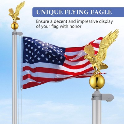 20 Ft Silver Aluminum Flag Pole Kit with Golden Eagle Topper