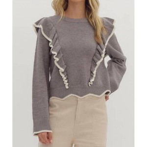 Women's Ruffle Contrast Sweater - entro - 1 of 3