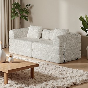 72.4" Chenille Convertible Foldable Sofa Bed with 2 Side Pockets & 2 Cushions - 1 of 4