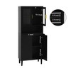 Tempered Glass Door Tall Storage Bookcase with adjustable board, 4 doors MDF painting finished cabinet, White, Living room Bedroom storage - 2 of 4