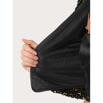 INSPIRE CHIC Women's Sequin Long Sleeve Open Front Party Cropped Jacket XX-Large Black Gold — фото 3
