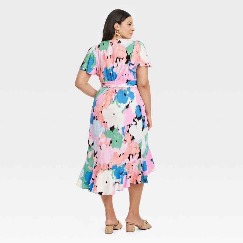 Women's Flutter Short Sleeve Midi Wrap Dress - Ava & Viv™, 3 of 7