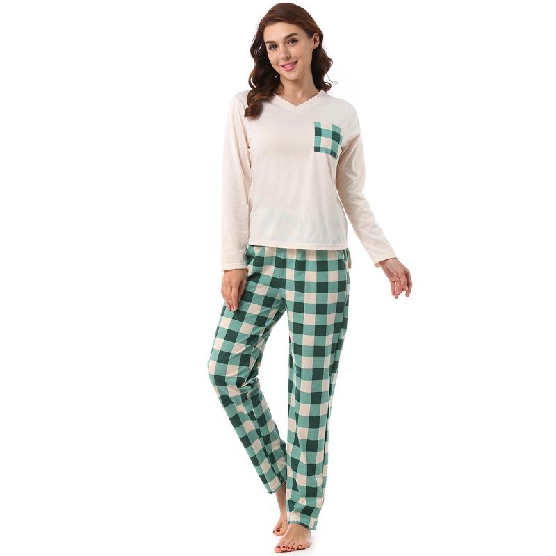 cheibear Womens Sleepwear Plaid Long Sleeve Shirt and Pants Soft Loungewear Set, 3 of 6