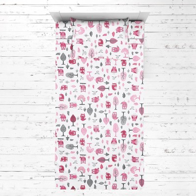 Bacati - Owls Pink Gray Girls Cotton 3 pc Toddler Sheet Set