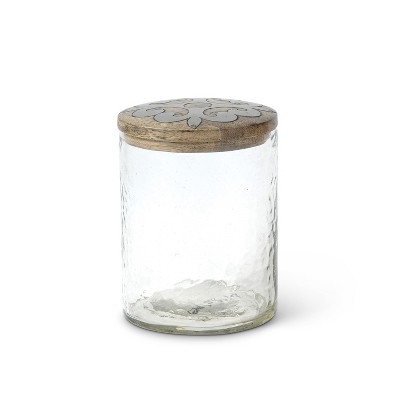 GG Collection Small Heritage Collection 4.6-Inch High Glass Jar and Metal Inlay Wood Top
