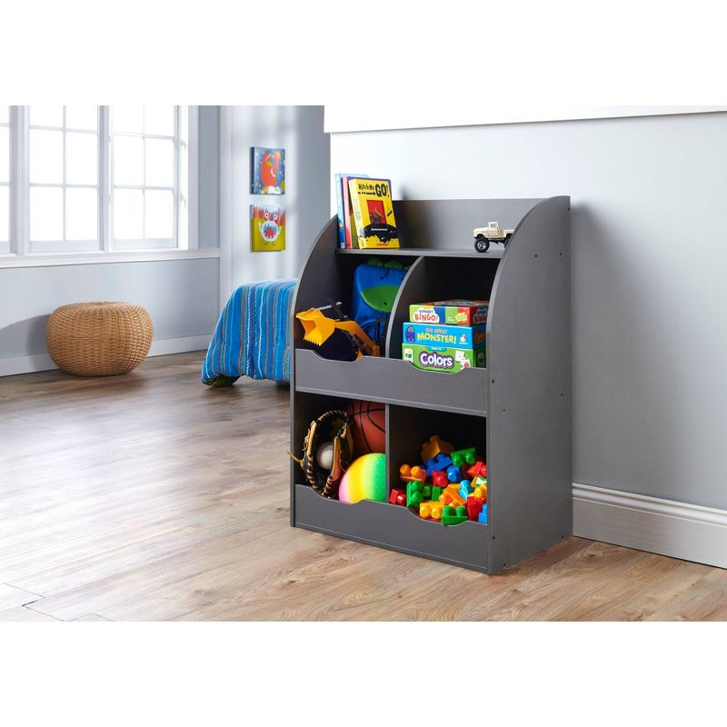 Badger Basket 4 Bin Storage Cubby with Bookshelf Charcoal, 3 of 7