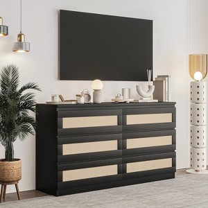 Jojoka Rattan Dresser for Bedroom, Modern 6 Drawer Double Dresser with Anti-Tip Kit - 1 of 4