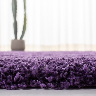 Purple Square Hand-Knotted Shag Synthetic Rug