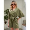 Rompers for Women Summer Casual V Neck Short Belted Wrap Flared Half Sleeve Waist Tie Romper - 4 of 4