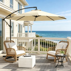 abba patio 9 ft umbrella striped flag Abba Patio 9ft Outdoor Patio Umbrella, Push Button Tilt and Crank, 8 Ribs, Black & Cream Stripe