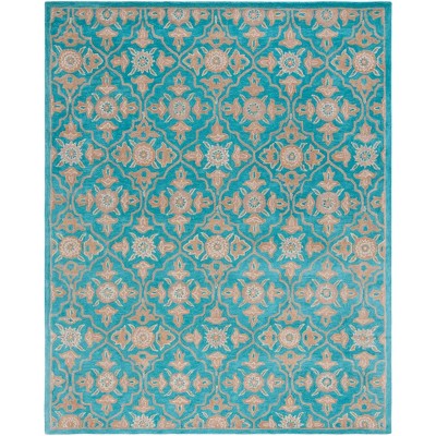 Hand-Tufted Turquoise and Beige Wool 8' x 10' Area Rug