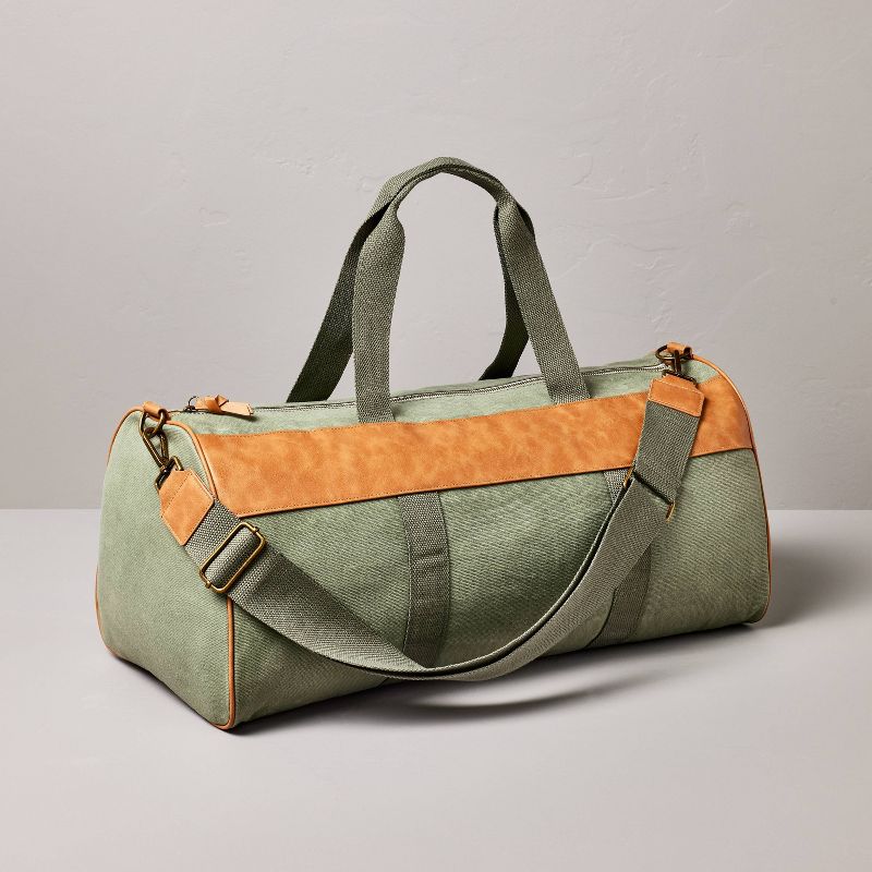 Waxed Canvas + Faux Leather Duffel Bag Green/Tan - Hearth &#38; Hand&#8482; with Magnolia, 4 of 6