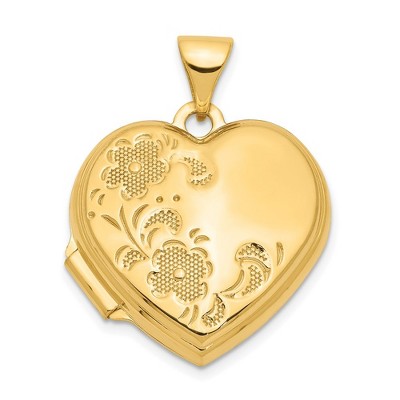 Black Bow Jewelry 14k Yellow Gold 18mm Textured Floral Heart Shaped Locket