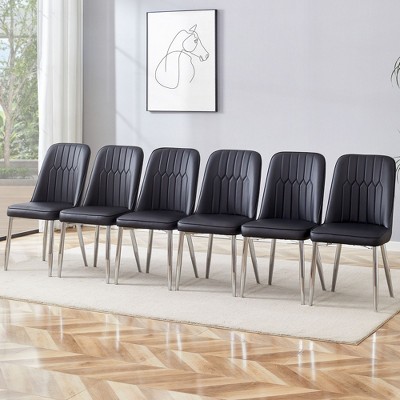 NicBex PU Leather Dining Chairs Set of 6,Armless Upholstered Kitchen Chair with High Backrest and Silver-Toned Metal Leg for Dining Room,Kitchen