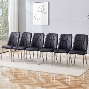 NicBex PU Leather Dining Chairs Set of 6,Armless Upholstered Kitchen Chair with High Backrest and Silver-Toned Metal Leg for Dining Room,Kitchen - 1 of 4