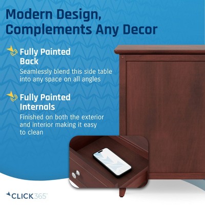 Walnut Rectangular Wood and Metal Side Table with Storage