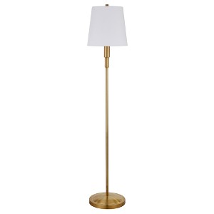 Hudson and Canal 60" Tall Floor Lamp with Drum Fabric Shade Brass/White: Minimalist Design, UL Listed, Metal Base - 1 of 4