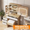 Vanity Desk with Sliding Mirror and Lights, Makeup Vanity Set with 4 Drawers, Stool, Power Outlet, Open Shelves - 4 of 4