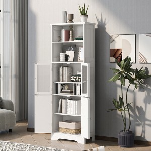 KWPZQEB 64" Tall Storage Cabinet, Freestanding Large Cabinet with 4 Doors, Adjustable Shelves & 2 Open Storage Unit for Bathroom, Kitchen, Living Room - 1 of 4