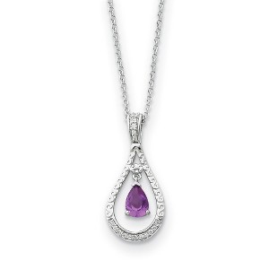 Black Bow Jewelry Rhodium Sterling Silver June CZ Birthstone Never Forget Necklace - 1 of 4