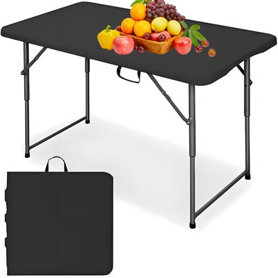 Musment 4 Foot Portable Heavy Duty Plastic Utility Table Small Adjustable Height Folding with Carrying Handle for Indoor Outdoor, Black