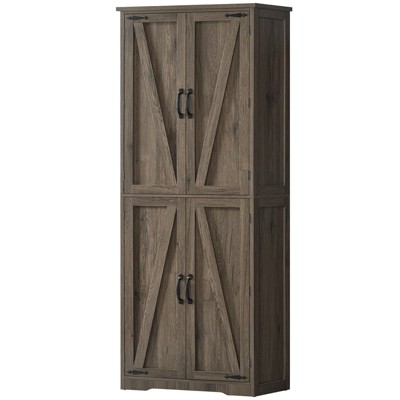 USIKEY 67"H Tall Storage Cabinet with 4 Doors, Farmhouse Accent Cabinet with Adjustable Shelves, for Bedroom, Living Room, Kicthen, Rustic Grey