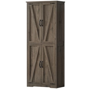 USIKEY 67"H Tall Storage Cabinet with 4 Doors, Farmhouse Accent Cabinet with Adjustable Shelves, for Bedroom, Living Room, Kicthen, Rustic Grey - 1 of 4