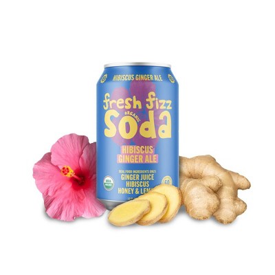 Fresh Fizz  Hibiscus Ginger Ale Organic Soda, Made with Ginger Juice, Hibiscus, Honey, & Lemon, No Preservatives or Artificial Flavors - 12 Pack