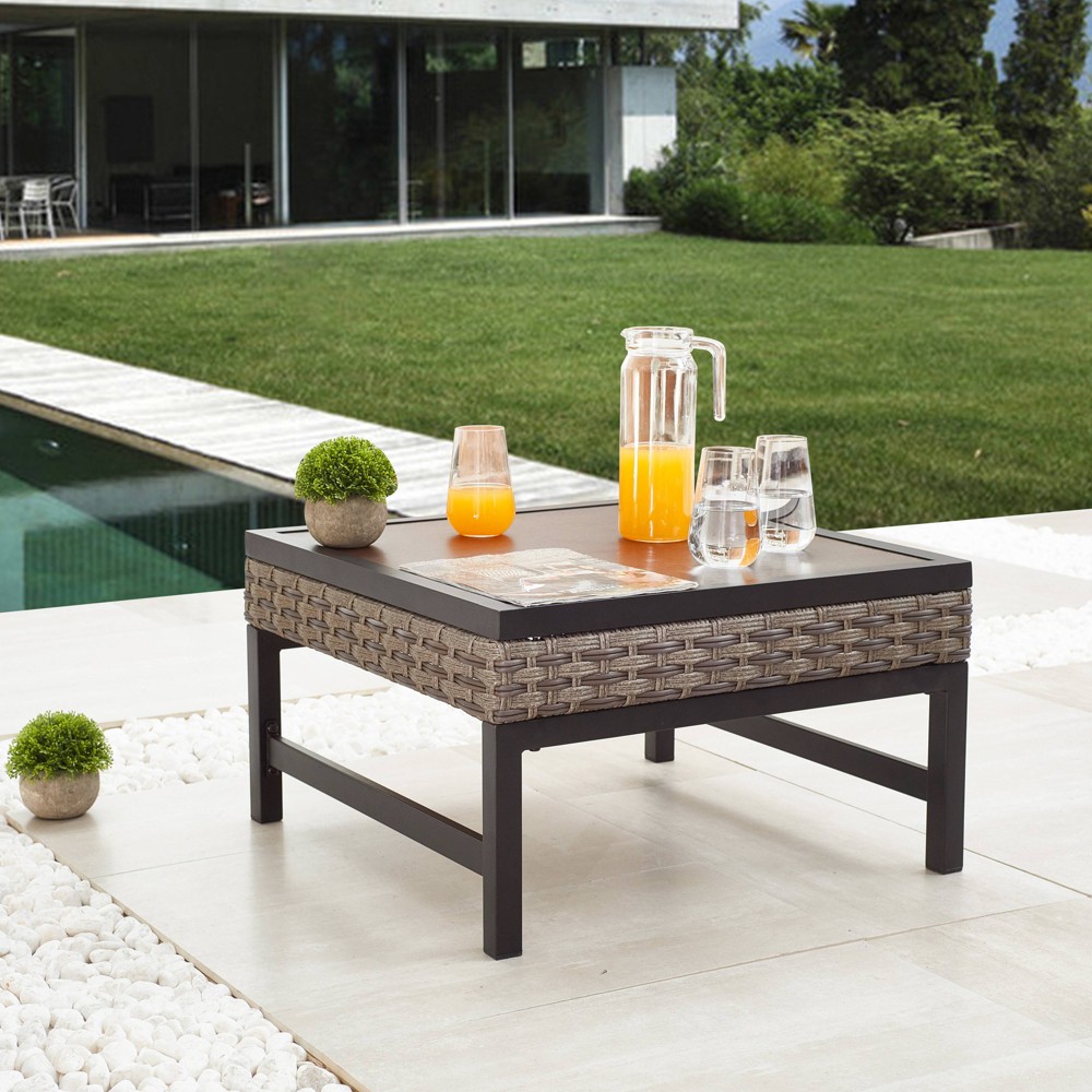 Right Angle Patio Side Table - Patio Festival: Weather-Resistant Wicker, Metal Frame, Water-Resistant Aluminum Top
