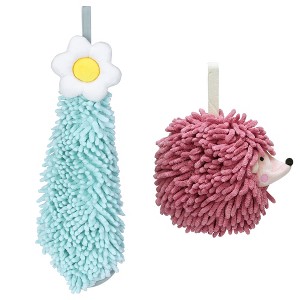 REGALWOVEN 2 Packs Chenille Hand Towel Flower and Cute Cartoon Hanging Hand Towel for Bathroom 6" x 15"/7" x 7" - 1 of 4