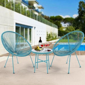 Janey 3-piece All-Weather PE Rattan Patio Bar Set with Side Table, Flexible Rope Acapulco Design, Outdoor Furniture - The Pop Home - 1 of 4