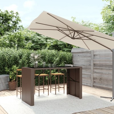 vidaXL Bar Table with Glass Top Brown 72.8 in.x31.5 in.x43.3 in. Poly Rattan