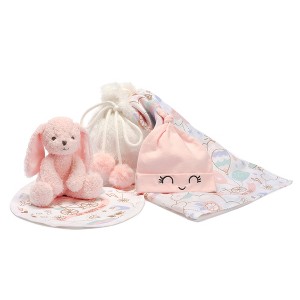 Lambs & Ivy 5 Piece Pink/White Bunny Infant/Newborn Baby Gift Set w/ Swaddle - 1 of 4