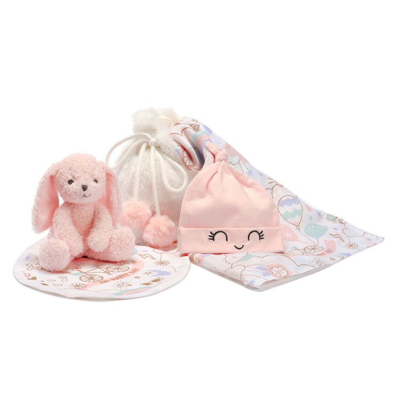 Lambs & Ivy 5 Piece Pink/White Bunny Infant/Newborn Baby Gift Set w/ Swaddle, 1 of 10