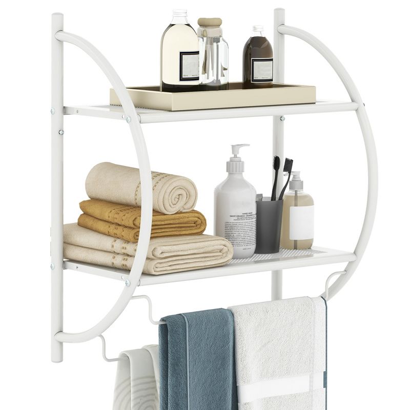 Costway Wall Mounted Bathroom Shelf with 2 Tier Bathroom Towel Rack 2 Towel Bars for Hotel White/Sliver, 1 of 11