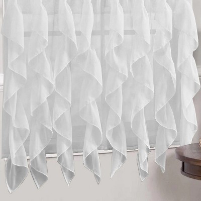 White Sheer Polyester Ruffled Window Curtain Panel 63" x 50"