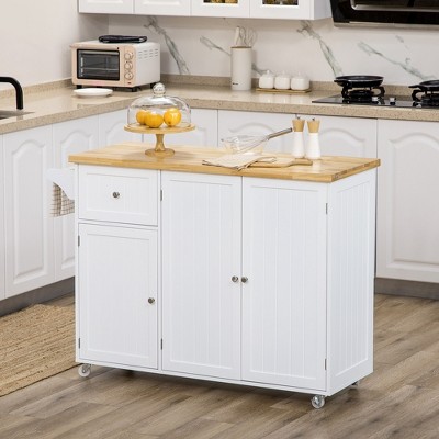 HOMCOM Triple-Cabinet Rolling Kitchen Island on Wheels, Kitchen Cart ...