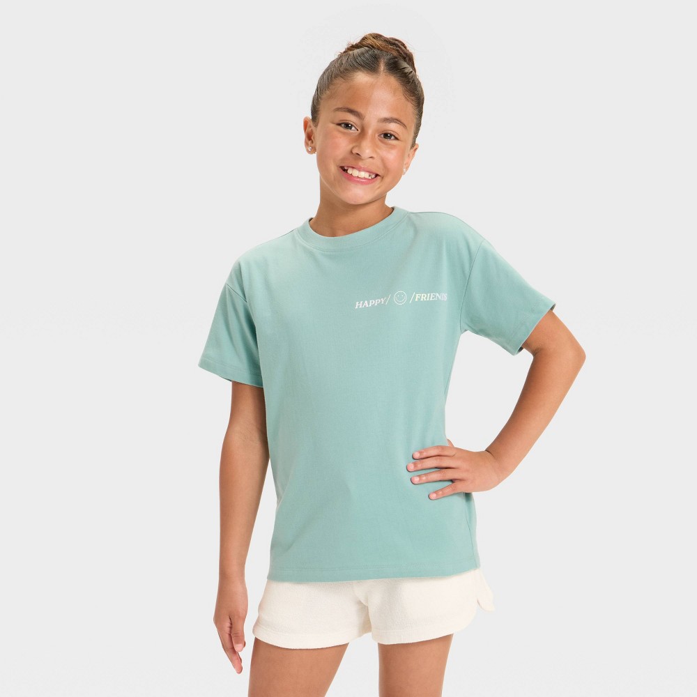 Girls' Short Sleeve Oversized Bubble Tea Graphic T-Shirt - Cat & Jack™ Light Turquoise M