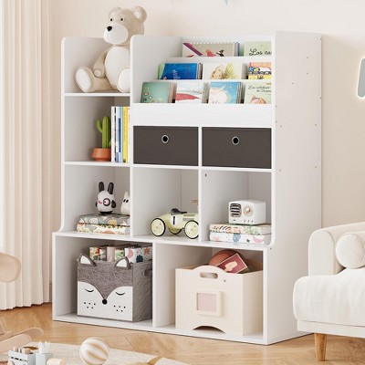 Kids Wooden Bookshelf with Drawers 4 Tier Children Bookcase
